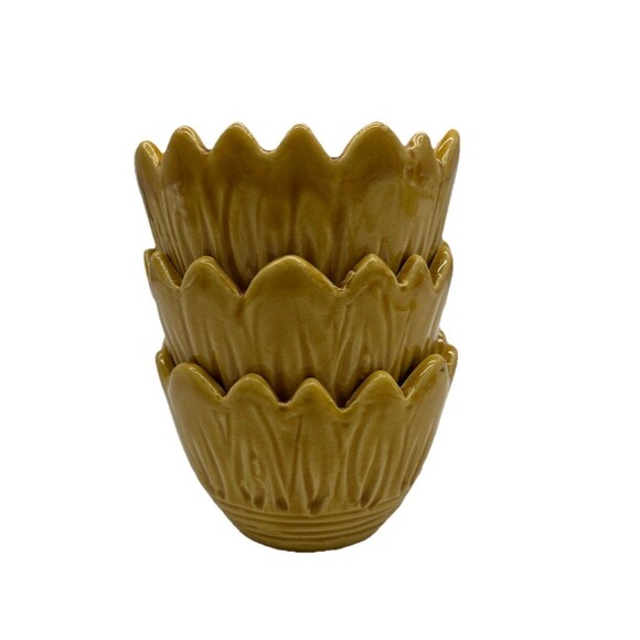 3 Vintage Flower Shaped Bowls Italian Pottery Yellow Figural Set Of 3 READ - Picture 10 of 10